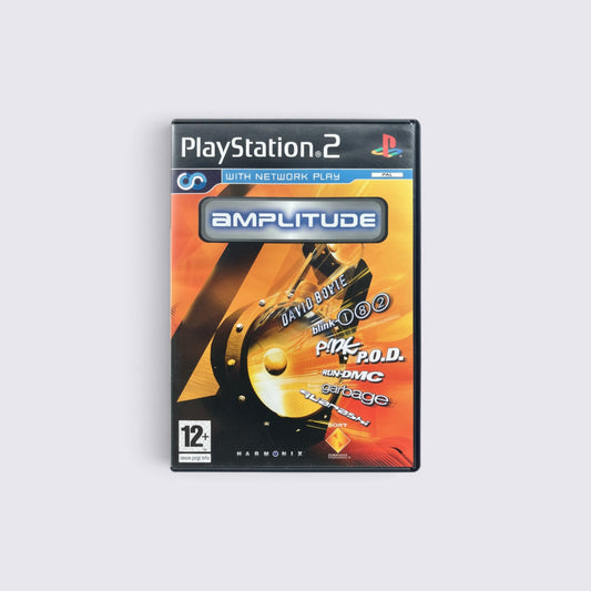 MrPixel Amplitude rhythm game for PlayStation 2 featuring a vibrant orange and black cover design