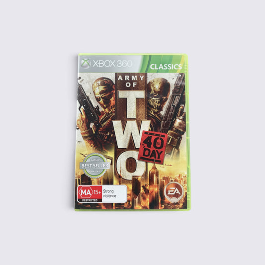 MrPixel Army of Two: The 40th Day Classics edition Xbox 360 game case featuring masked mercenaries in Shanghai.