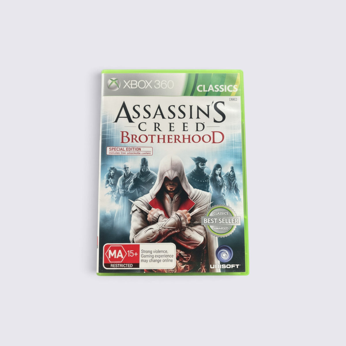 MrPixel Assassin's Creed: Brotherhood Classics edition for Xbox 360 featuring Ezio Auditore on the cover art.