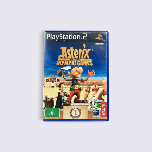 MrPixel Asterix at the Olympic Games PlayStation 2 game case featuring Asterix and Obelix in a stadium setting.