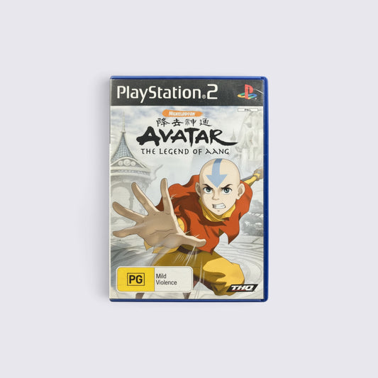 MrPixel Avatar: The Legend of Aang PlayStation 2 game case featuring Aang in a dynamic bending pose.
