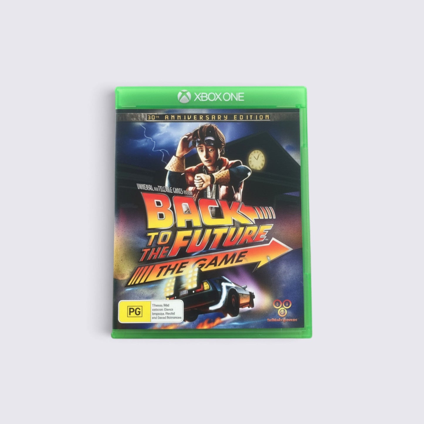 MrPixel Back to the Future: The Game 30th Anniversary Edition for Xbox One featuring Marty McFly and the DeLorean.