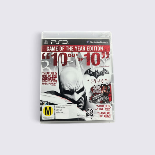 MrPixel Batman Arkham City Game of the Year Edition PS3 game case featuring Batman and review accolades