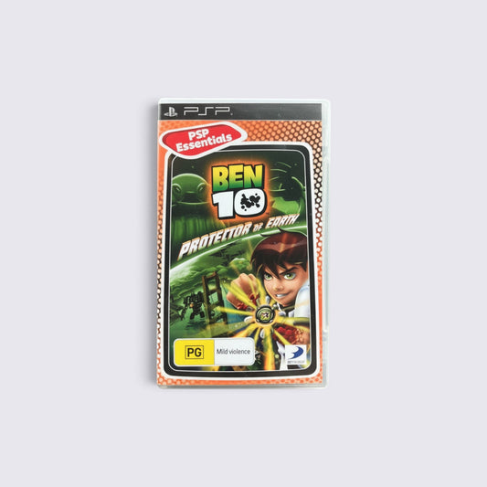 MrPixel Ben 10: Protector of Earth PSP Essentials game case featuring Ben Tennyson and alien forms on the cover.