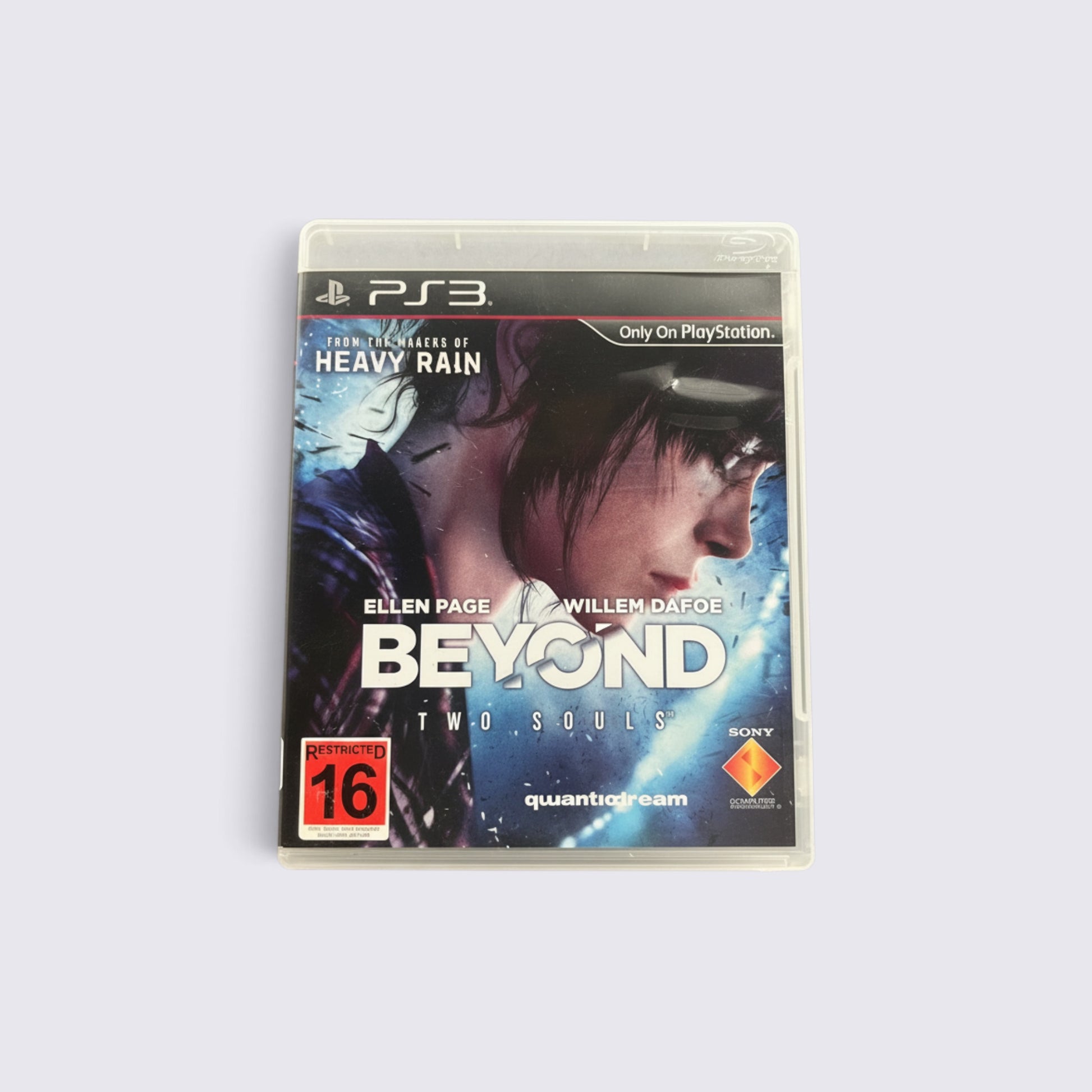 MrPixel Beyond: Two Souls game case for PlayStation 3 featuring Jodie Holmes on a dark blue cinematic cover art.