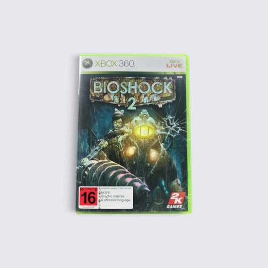 MrPixel BioShock 2 Xbox 360 game case featuring Subject Delta and a Little Sister in an underwater Rapture setting.