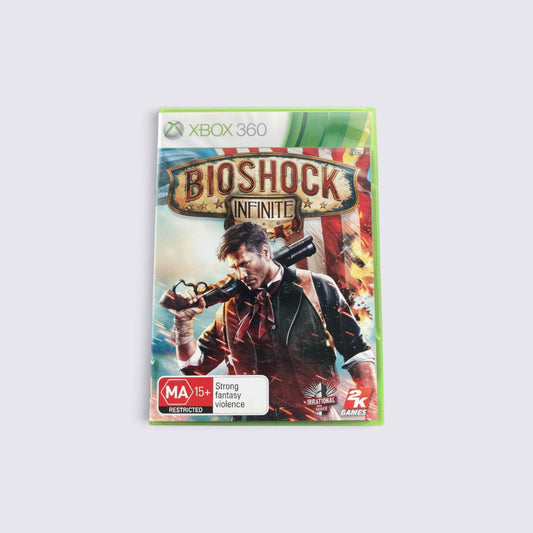MrPixel BioShock Infinite Xbox 360 game case featuring Booker DeWitt with an American flag background