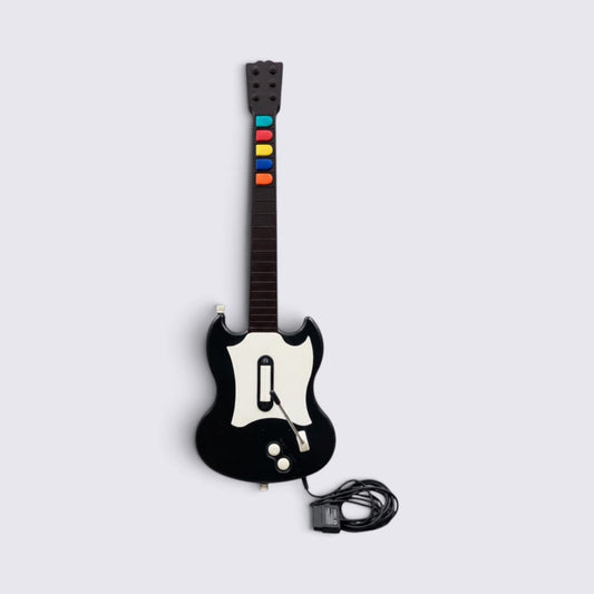 MrPixel black wired Guitar Hero SG controller for PlayStation 2 with iconic fret buttons and whammy bar