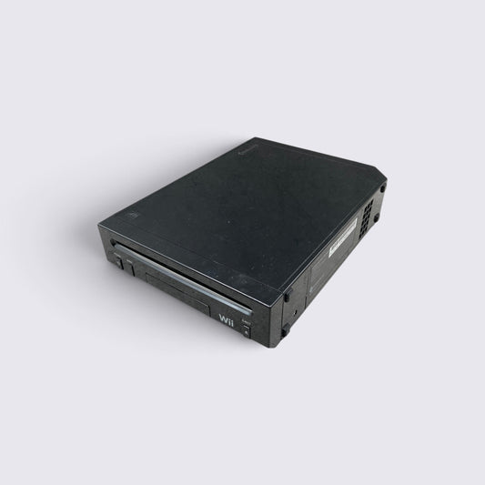 MrPixel black Nintendo Wii RVL-101 home gaming console viewed from a high angle on a plain background