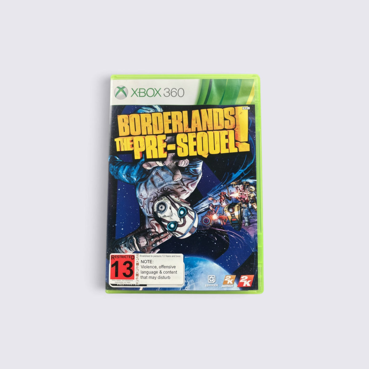 MrPixel Borderlands: The Pre-Sequel! video game for Xbox 360 featuring a space-themed cover art with a masked character.