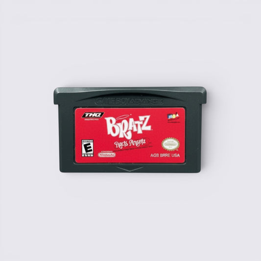 MrPixel Bratz: Rock Angelz Game Boy Advance game cartridge with red label and THQ branding