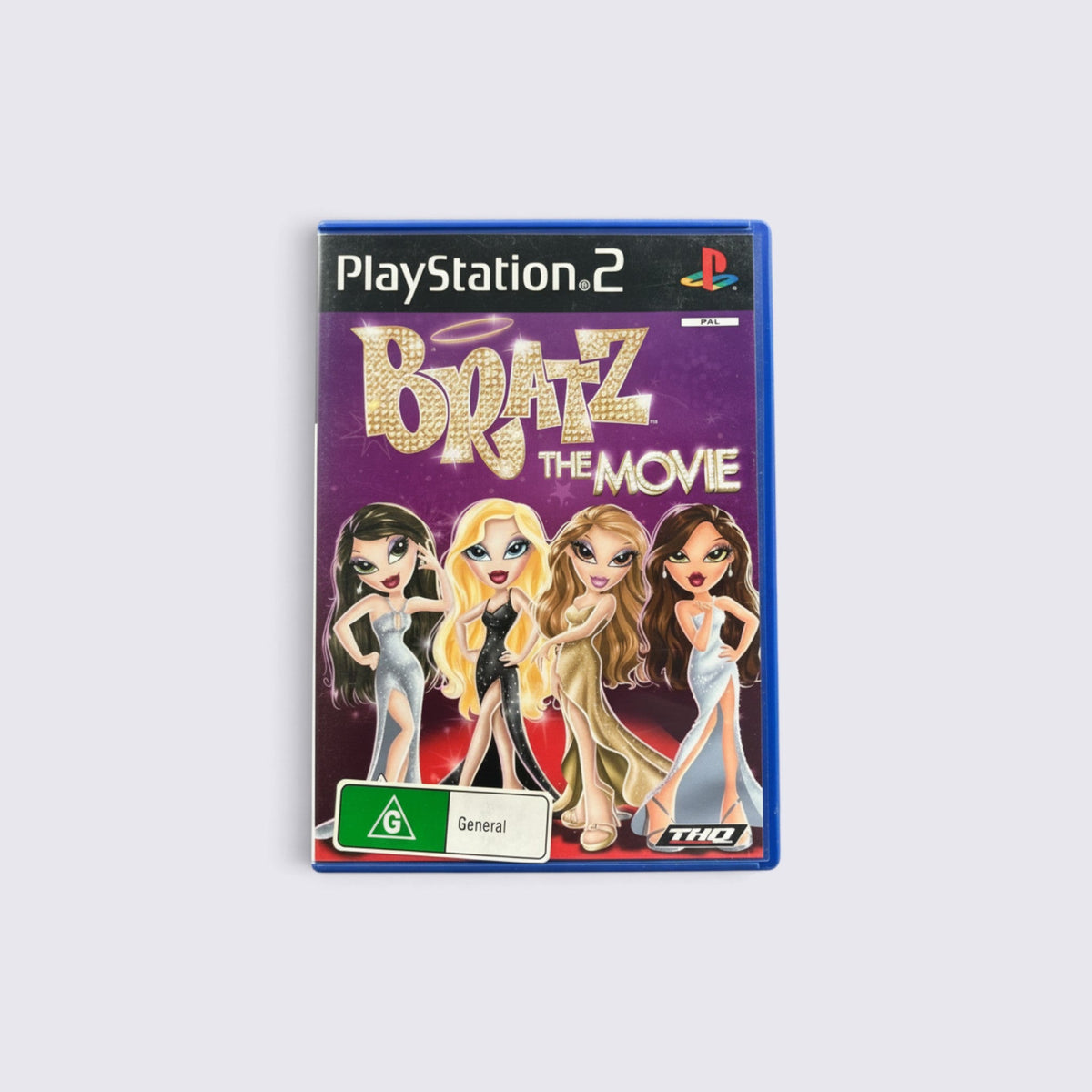 MrPixel Bratz: The Movie PlayStation 2 game case featuring the four main characters in glamorous evening gowns.