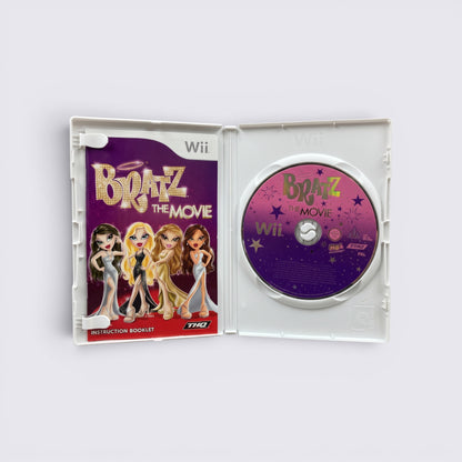 MrPixel Bratz The Movie Wii game case open showing the instruction booklet and game disc with purple star design