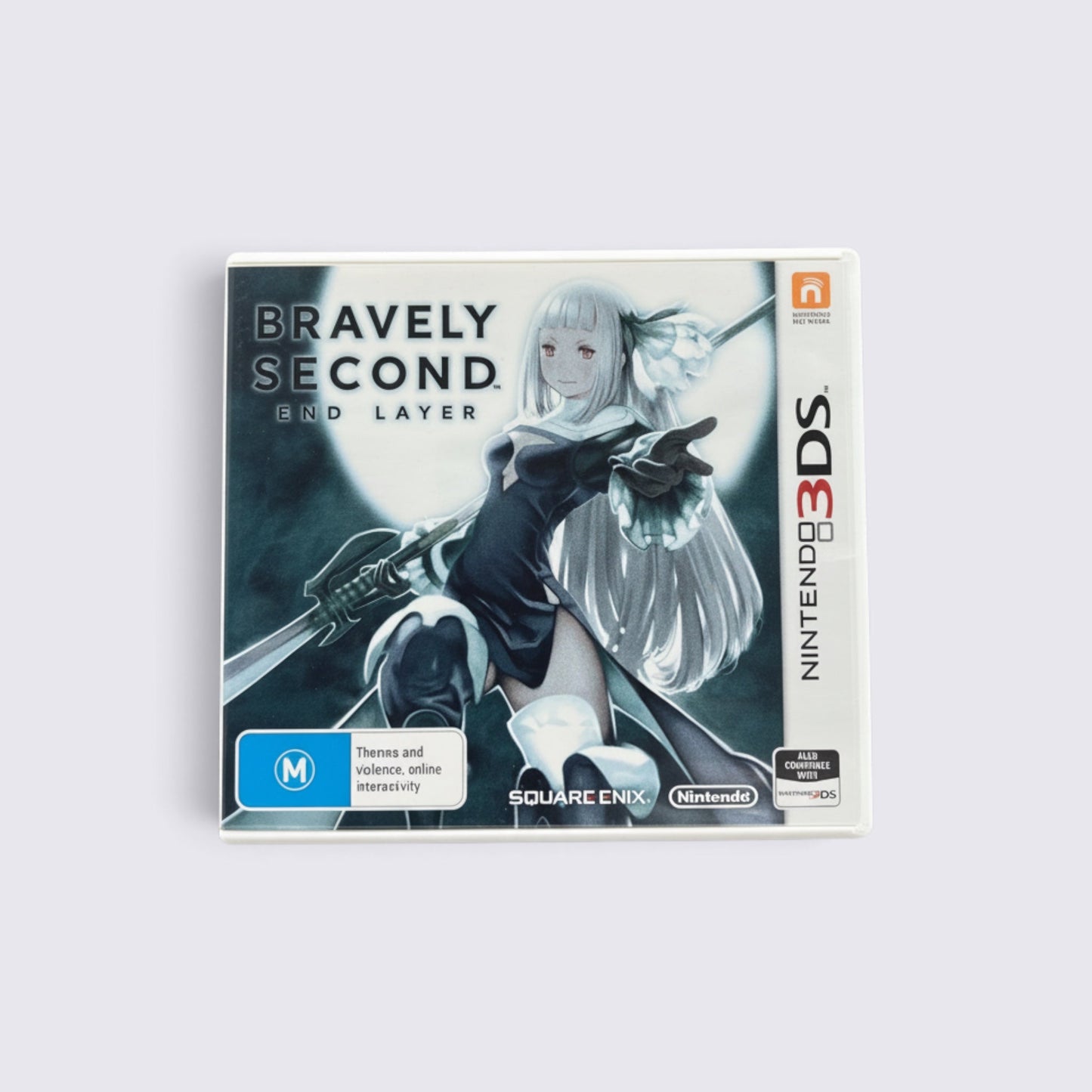 MrPixel Bravely Second: End Layer Nintendo 3DS game case featuring a female character with long white hair.
