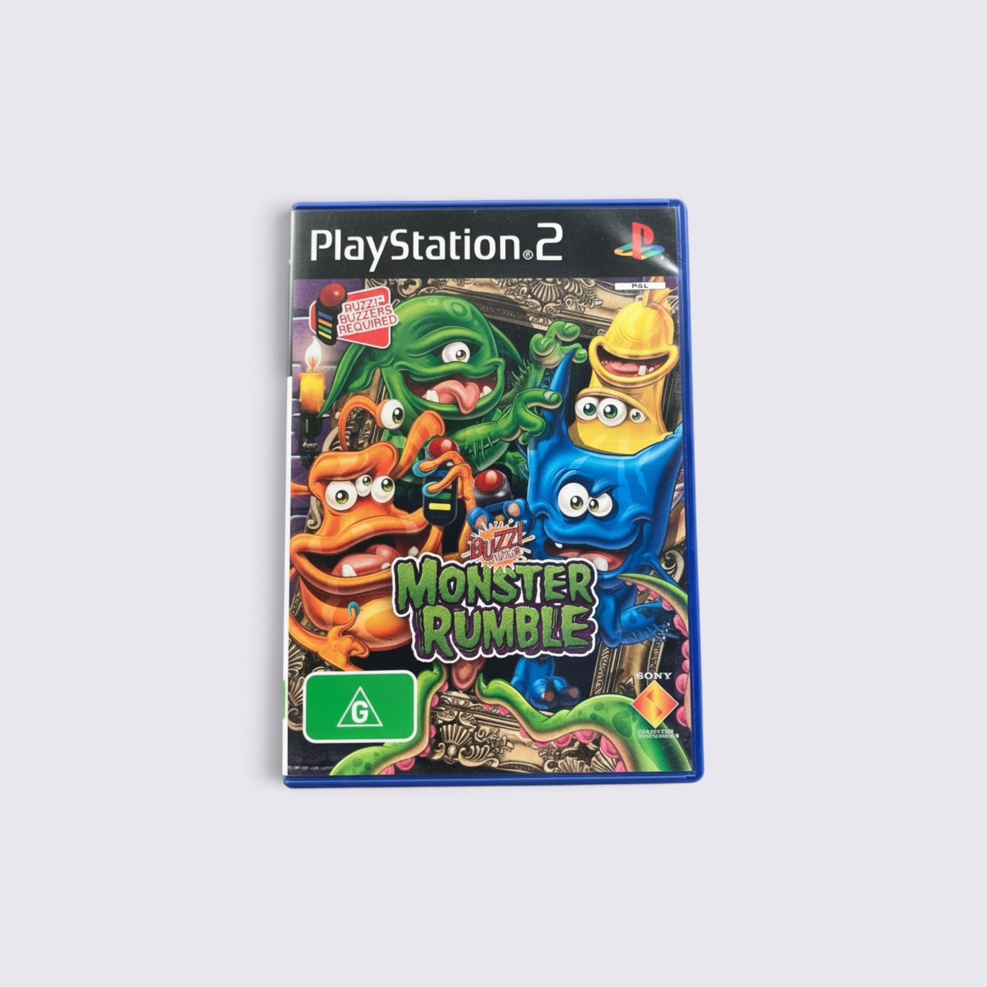 MrPixel Buzz! Junior: Monster Rumble PlayStation 2 game case featuring colourful cartoon monsters