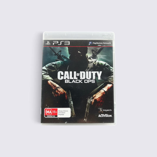 MrPixel Call of Duty: Black Ops PlayStation 3 game case featuring a soldier with dual pistols and rifles.