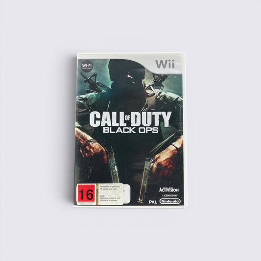 MrPixel Call of Duty Black Ops video game for Nintendo Wii featuring a soldier holding dual pistols on the cover