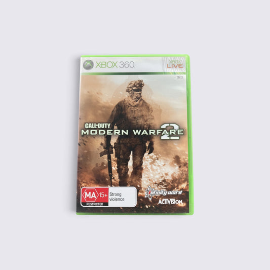 MrPixel Call of Duty: Modern Warfare 2 video game for Xbox 360 featuring a soldier on the cover art.