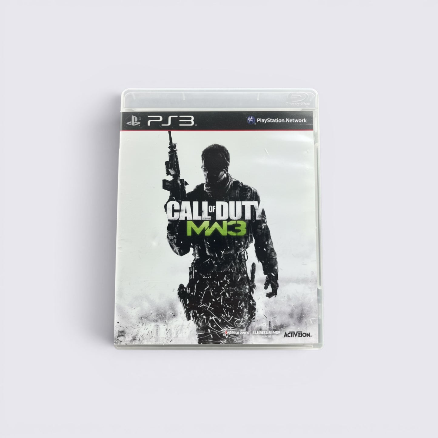 MrPixel Call of Duty Modern Warfare 3 PS3 game case featuring a soldier silhouette on a white background