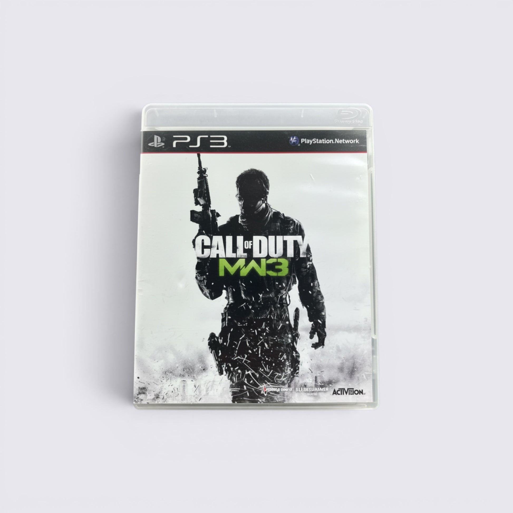 MrPixel Call of Duty Modern Warfare 3 PS3 game case featuring a soldier silhouette on a white background