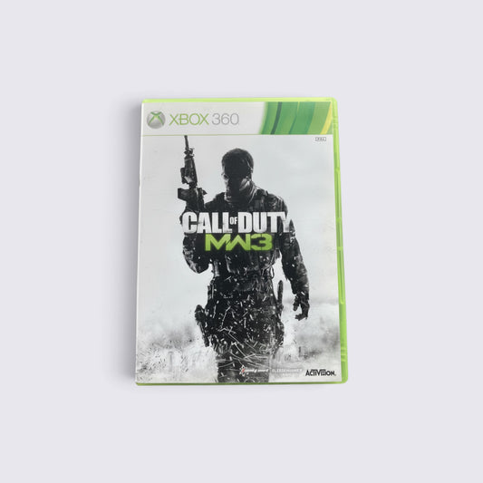 MrPixel Call of Duty Modern Warfare 3 Xbox 360 game case featuring a gritty soldier graphic on a white background