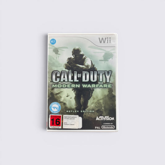 MrPixel Call of Duty Modern Warfare Reflex Edition game case for Nintendo Wii featuring military combat artwork