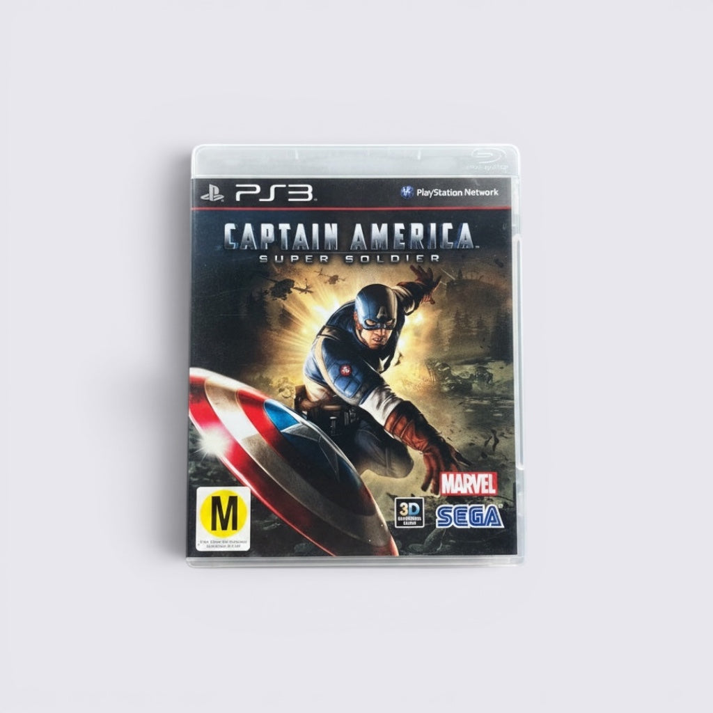 MrPixel Captain America: Super Soldier PS3 game case featuring Captain America with his shield in a war setting.