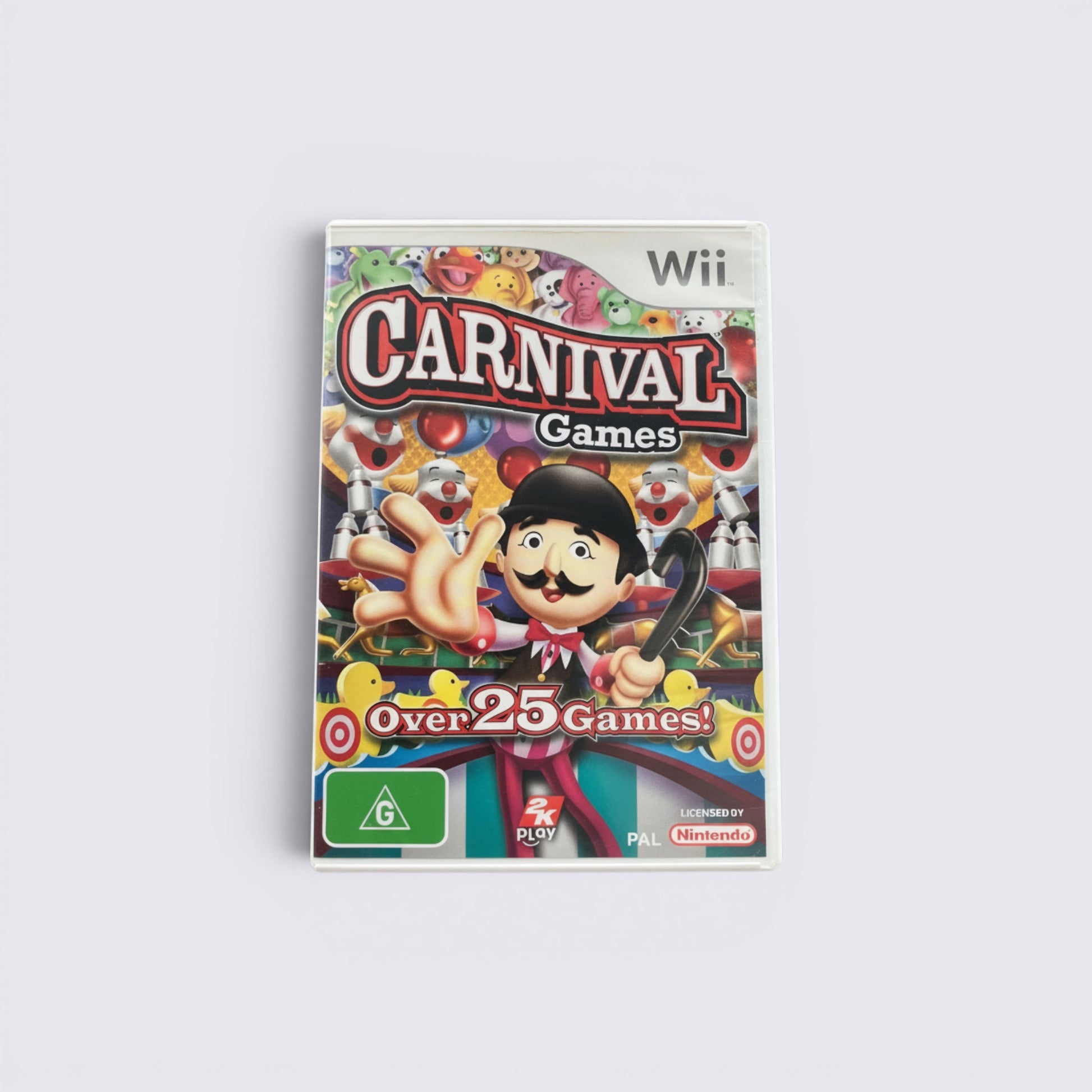 MrPixel Carnival Games video game for Nintendo Wii featuring a ringmaster character on the cover art