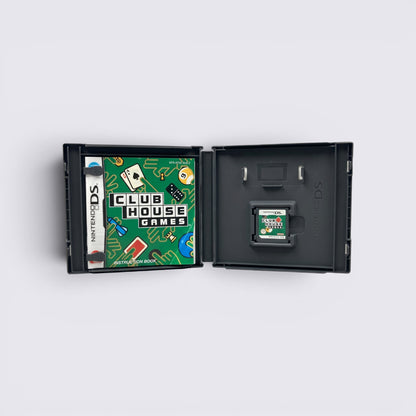 MrPixel Clubhouse Games for Nintendo DS with instruction manual and game cartridge inside the open plastic case.