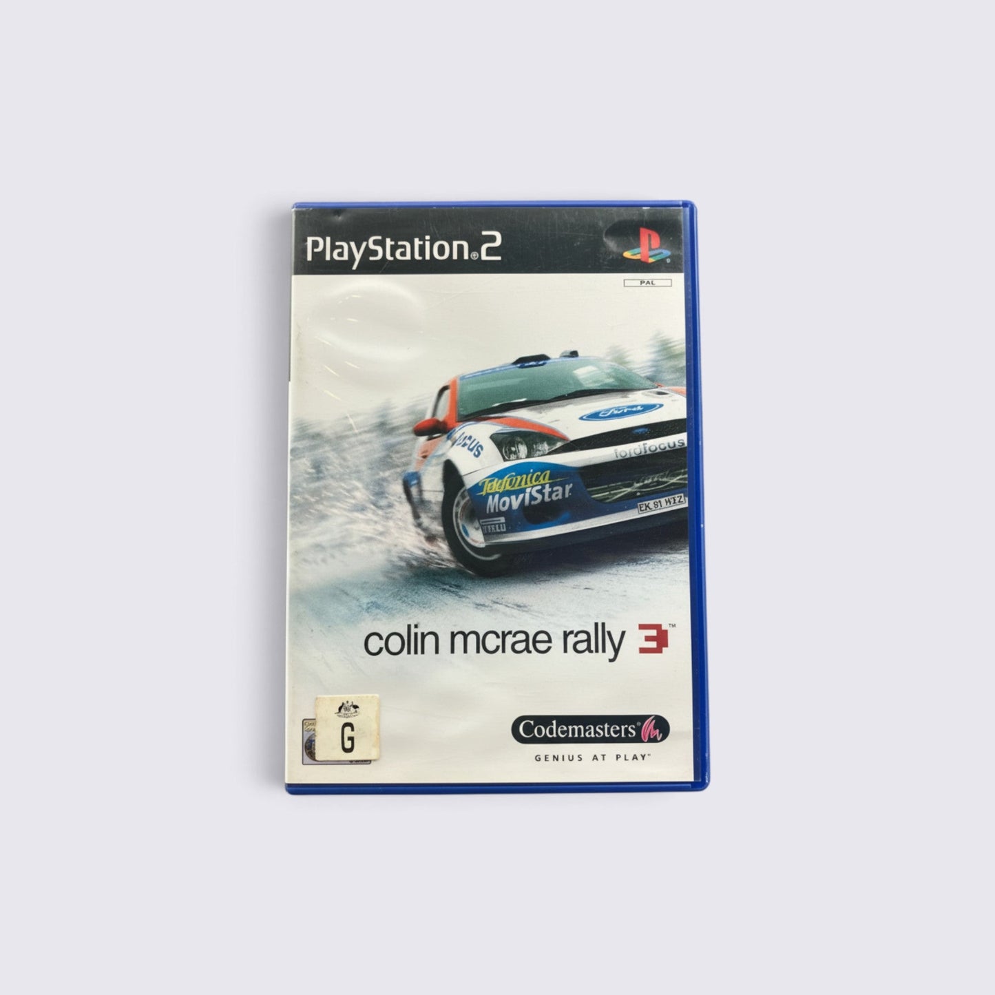 MrPixel Colin McRae Rally 3 PlayStation 2 game case featuring a Ford rally car driving through snow.
