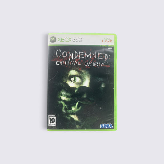 MrPixel Condemned: Criminal Origins Xbox 360 game case featuring a dark, gritty horror cover art design.