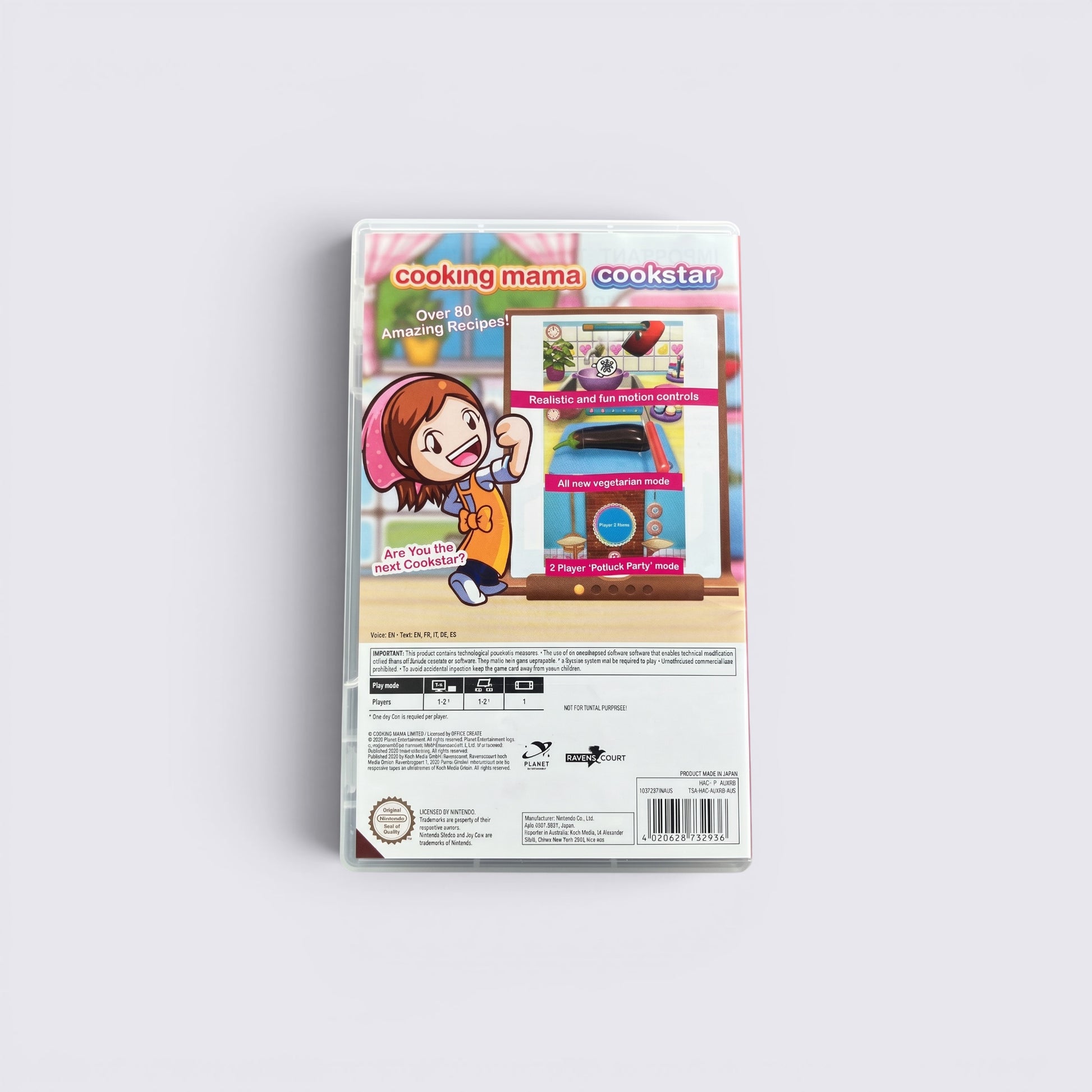 MrPixel Cooking Mama Cookstar Nintendo Switch game case back cover showing gameplay features and recipe details