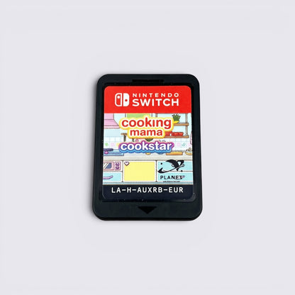 MrPixel Cooking Mama Cookstar Nintendo Switch game cartridge with colourful label on a grey textured surface.