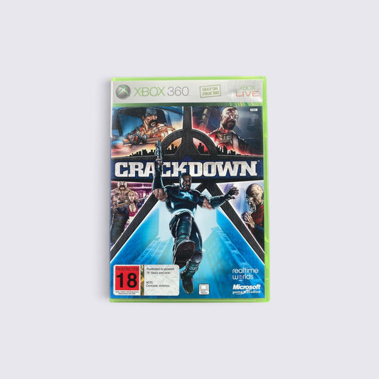 MrPixel Crackdown Xbox 360 game case featuring an action-packed cover art with a genetically enhanced agent.