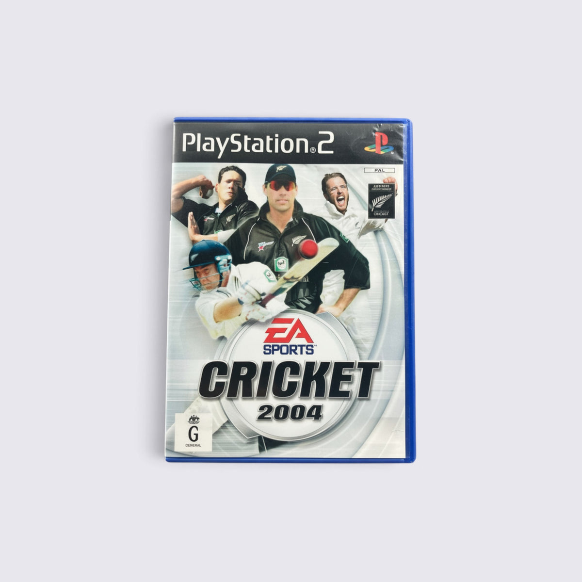 MrPixel Cricket 2004 PlayStation 2 game case featuring action shots of cricket players and the EA Sports logo.