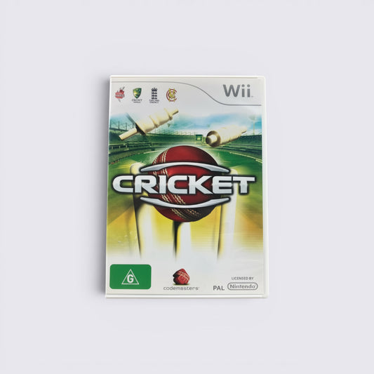 MrPixel Cricket video game for Nintendo Wii featuring a red cricket ball and wickets on the cover art