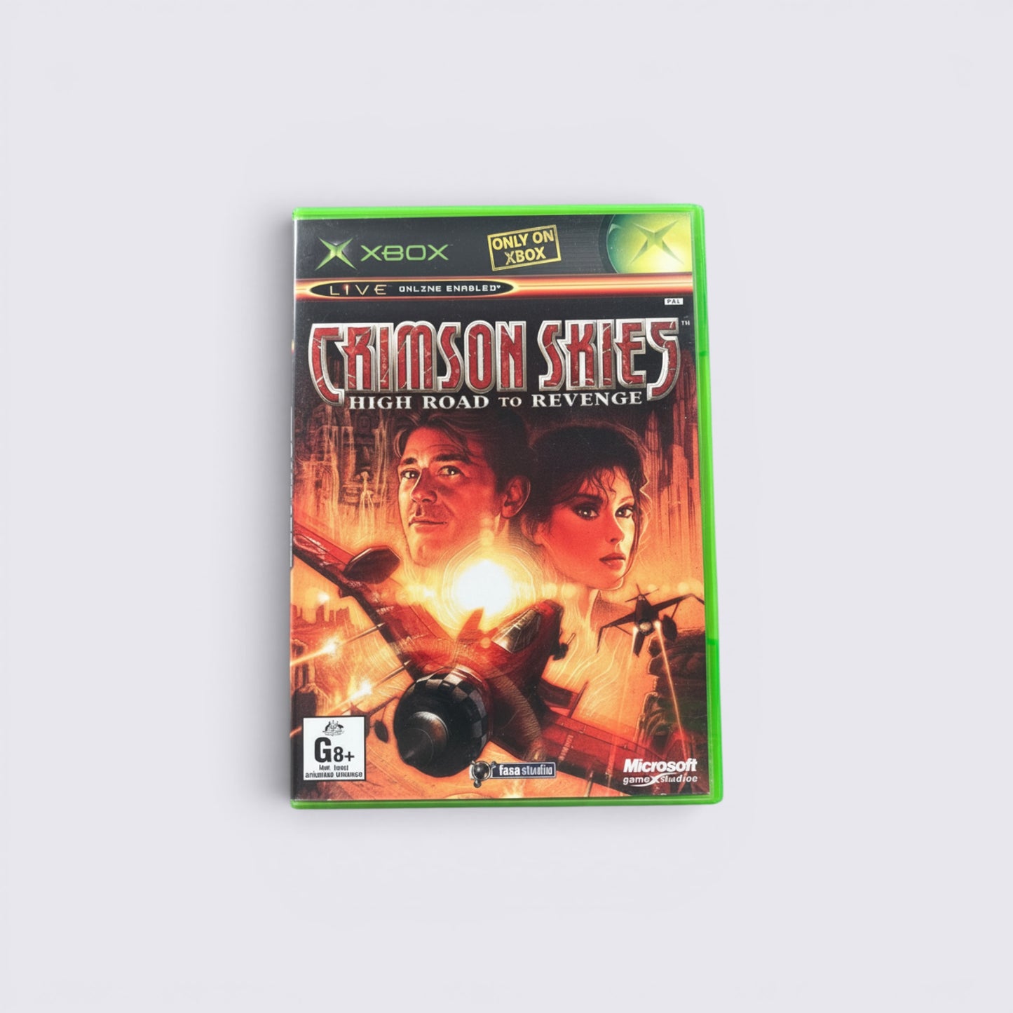 MrPixel Crimson Skies High Road to Revenge Xbox game case featuring aerial combat art and pilot characters