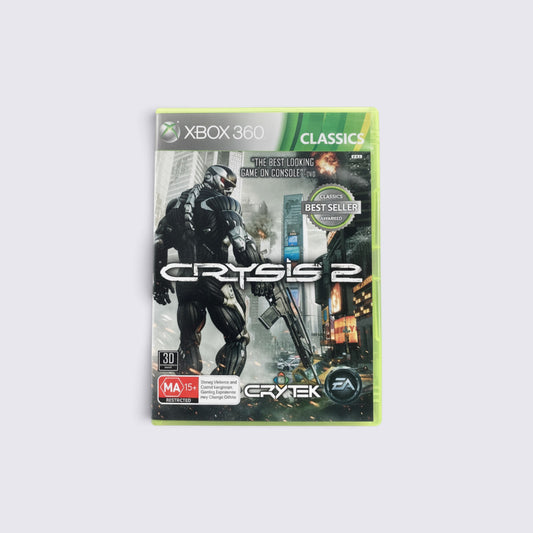 MrPixel Crysis 2 Classics edition video game for Xbox 360 featuring Nanosuit soldier in a ruined New York City