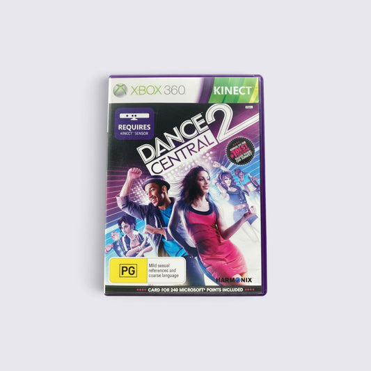 MrPixel Dance Central 2 Xbox 360 Kinect video game case featuring dancers on a purple background