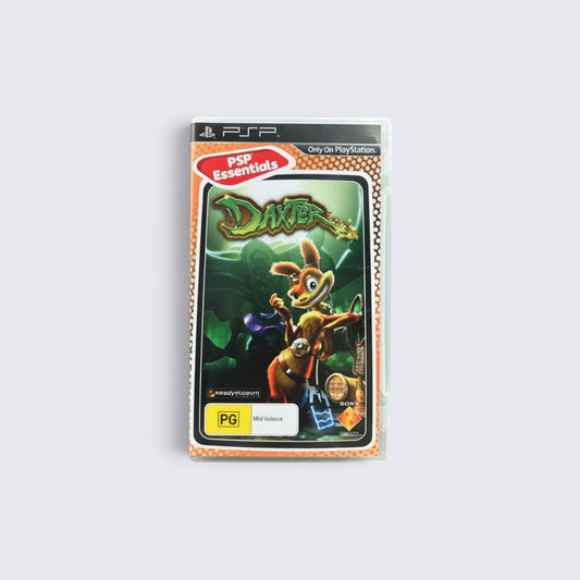 MrPixel Daxter Essentials PSP game case featuring the character Daxter with his pest exterminator gear