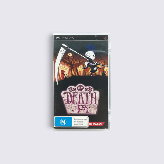 MrPixel Death Jr. PSP game case featuring gothic comic book art of DJ with his scythe against a dark spooky background