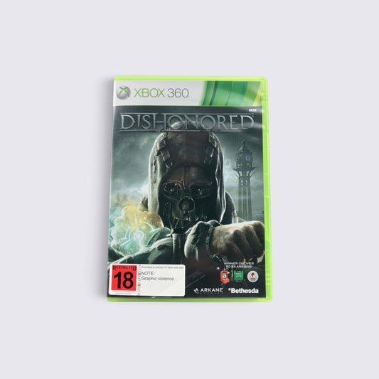 MrPixel Dishonored video game for Xbox 360 featuring the masked protagonist Corvo Attano on the cover art.