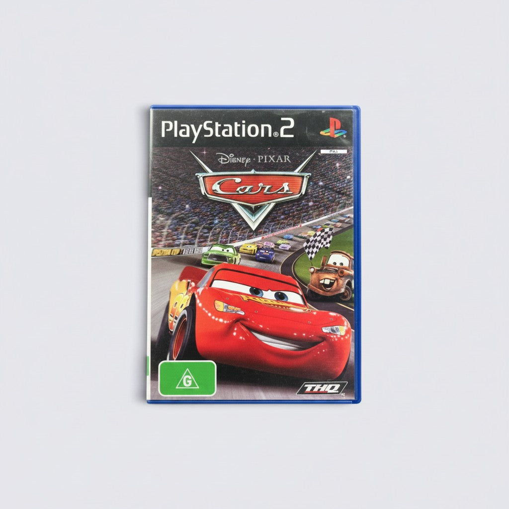 MrPixel Disney Pixar Cars racing game for PlayStation 2 featuring Lightning McQueen on the cover art