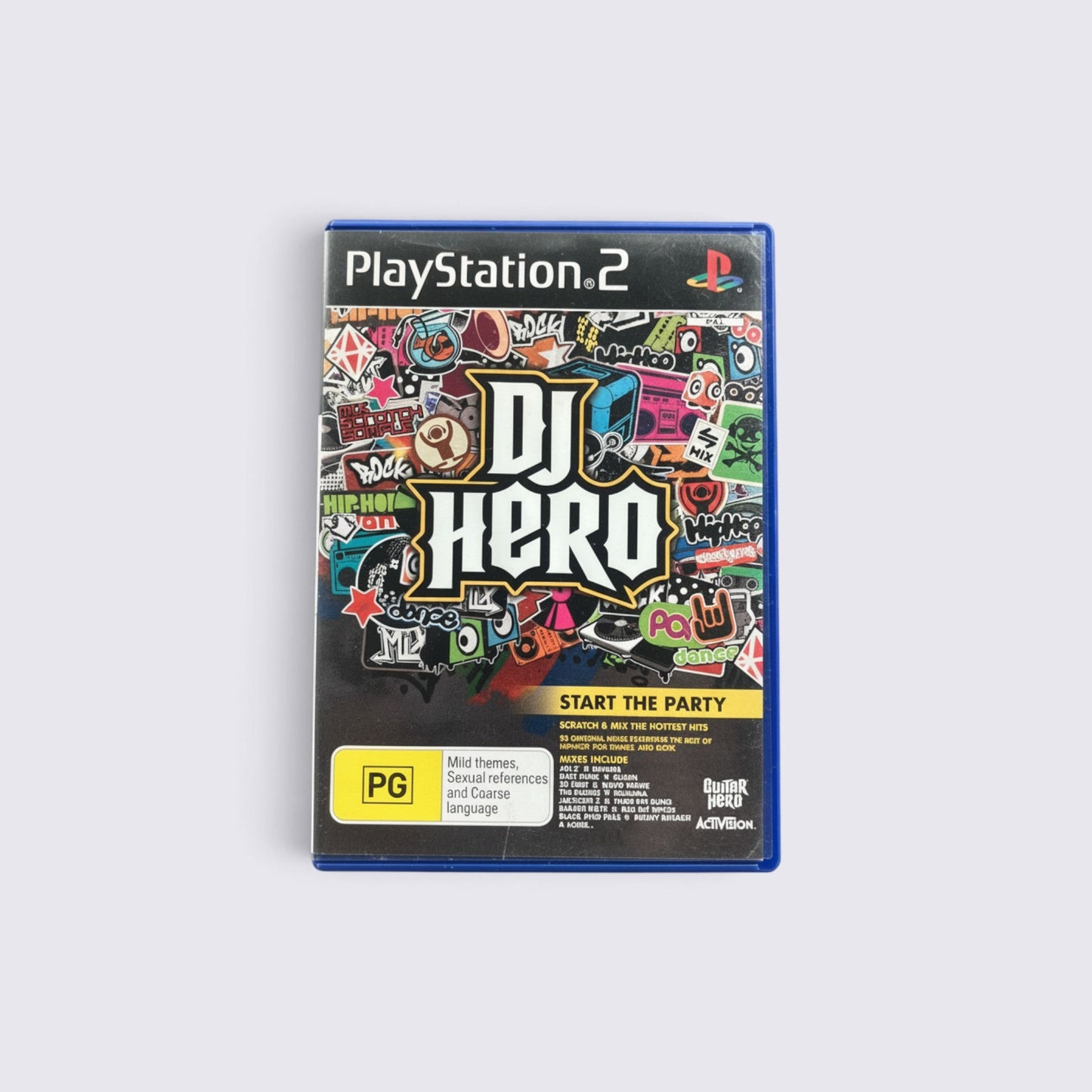 MrPixel DJ Hero PlayStation 2 game case featuring graffiti-style artwork and rhythm game branding