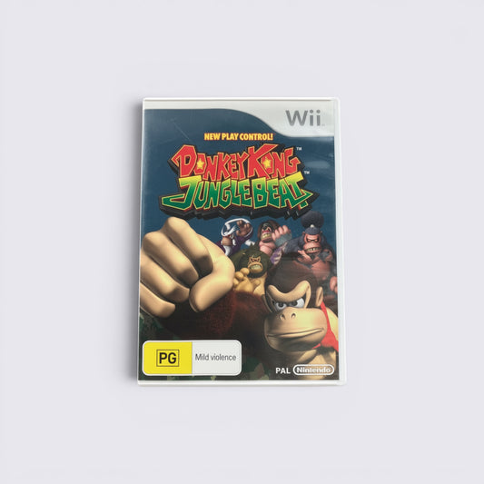 MrPixel Donkey Kong Jungle Beat Wii game case featuring Donkey Kong and rival kings on a vibrant jungle background.