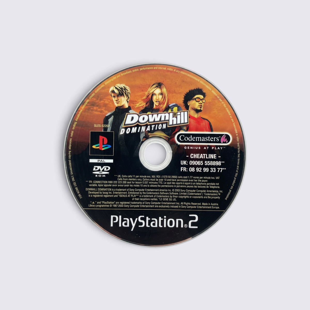 MrPixel Downhill Domination PlayStation 2 game disc featuring character artwork and Codemasters branding
