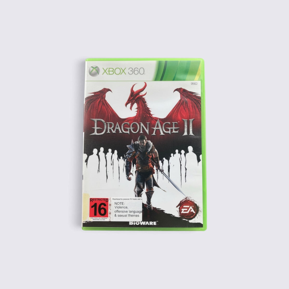 MrPixel Dragon Age 2 Xbox 360 game case featuring a red dragon illustration and the protagonist Hawke