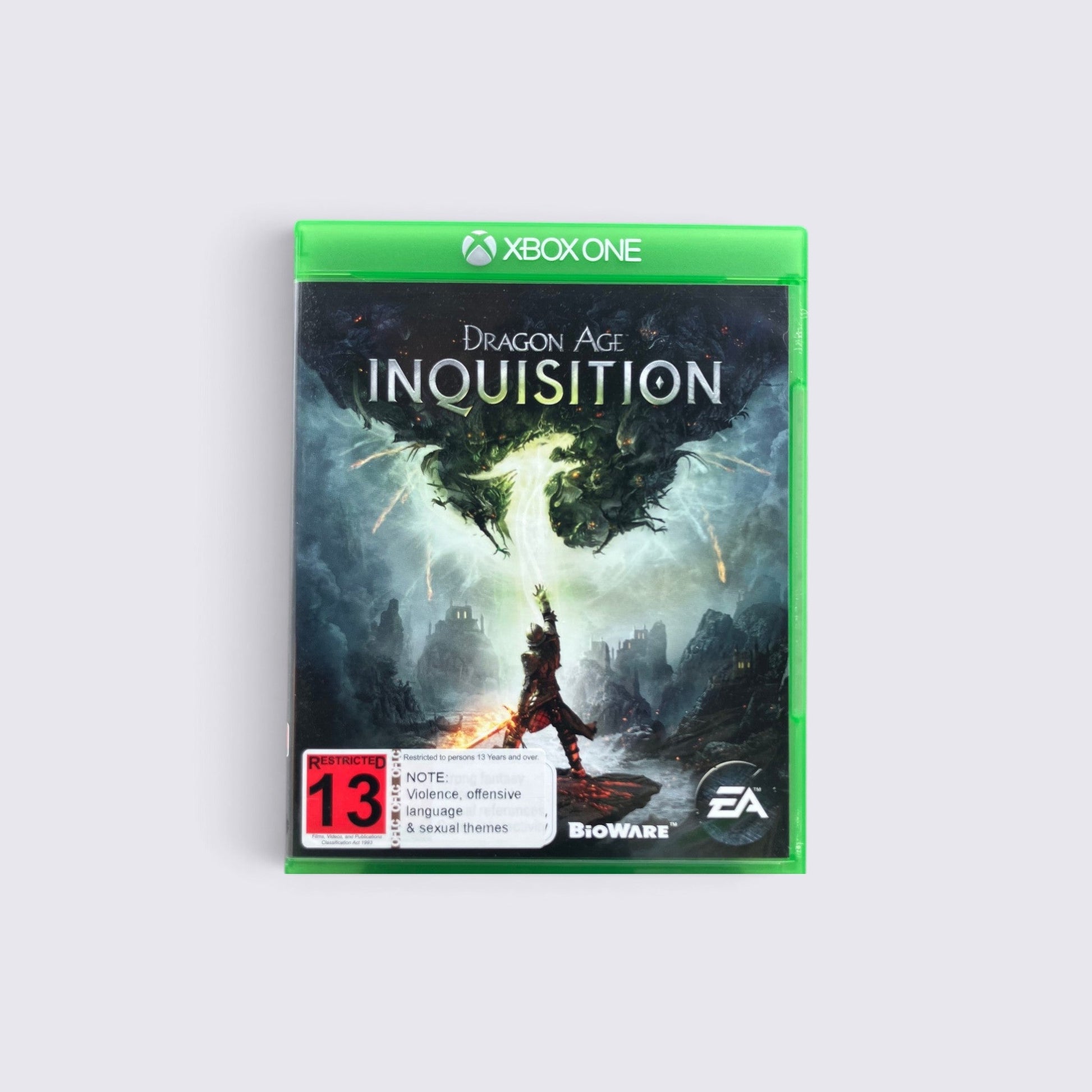 MrPixel Dragon Age: Inquisition Xbox One game case featuring the Inquisitor casting magic against a dark rift.