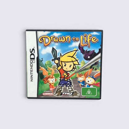 MrPixel Drawn to Life Nintendo DS game case featuring colourful cartoon characters and a fantasy adventure theme.