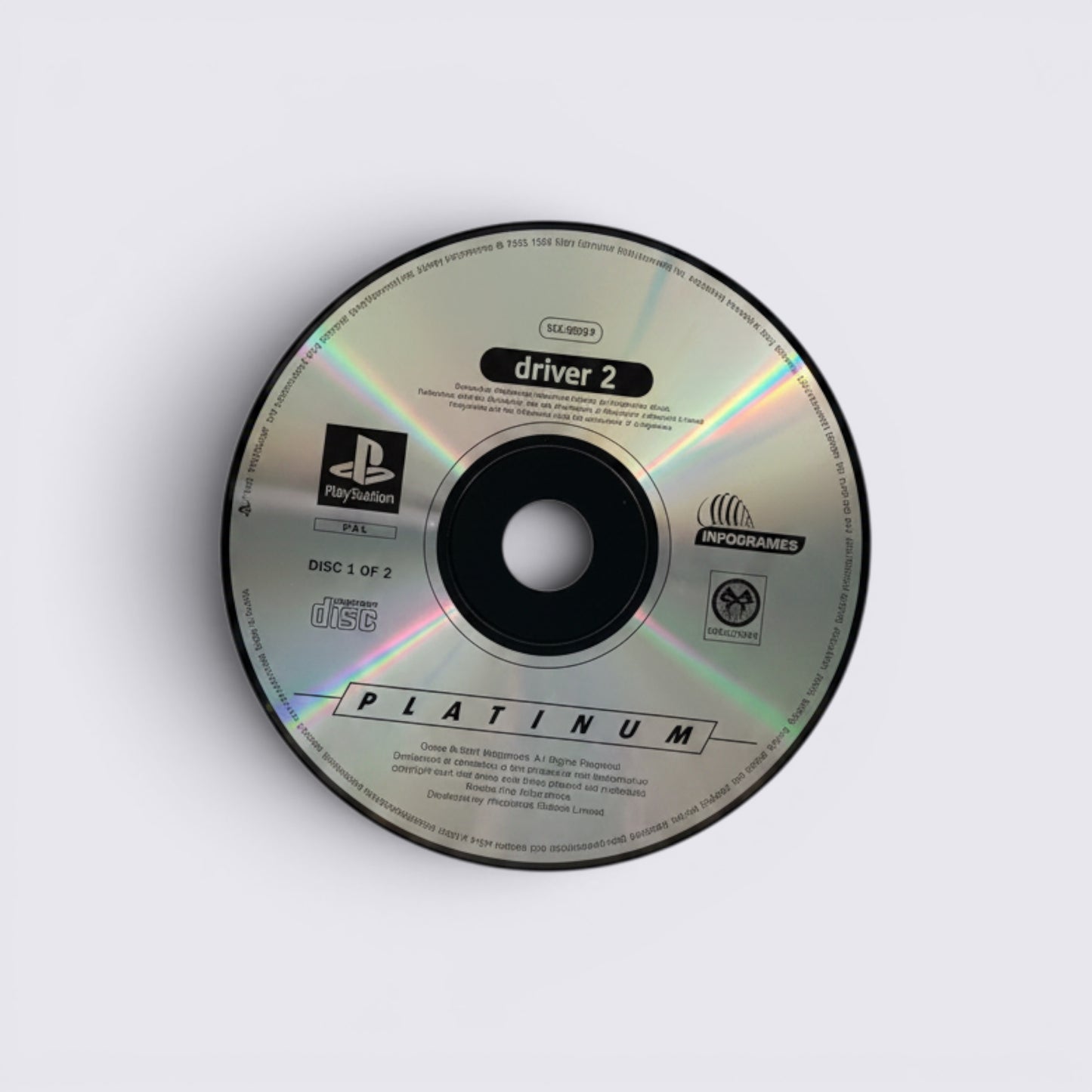 MrPixel Driver 2 Platinum edition PlayStation game disc 1 of 2 featuring silver reflective surface and branding
